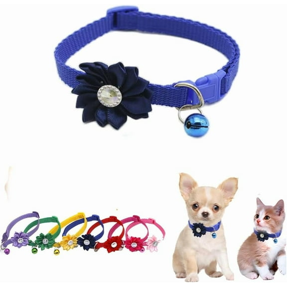 Puppy Collar with Bell, Small Dog Collars Girls Flower Kitten Collars Soft Nylon Cat Collar Necklace Adjustable for XXS XS Small Tiny Male Dogs Pet Animal