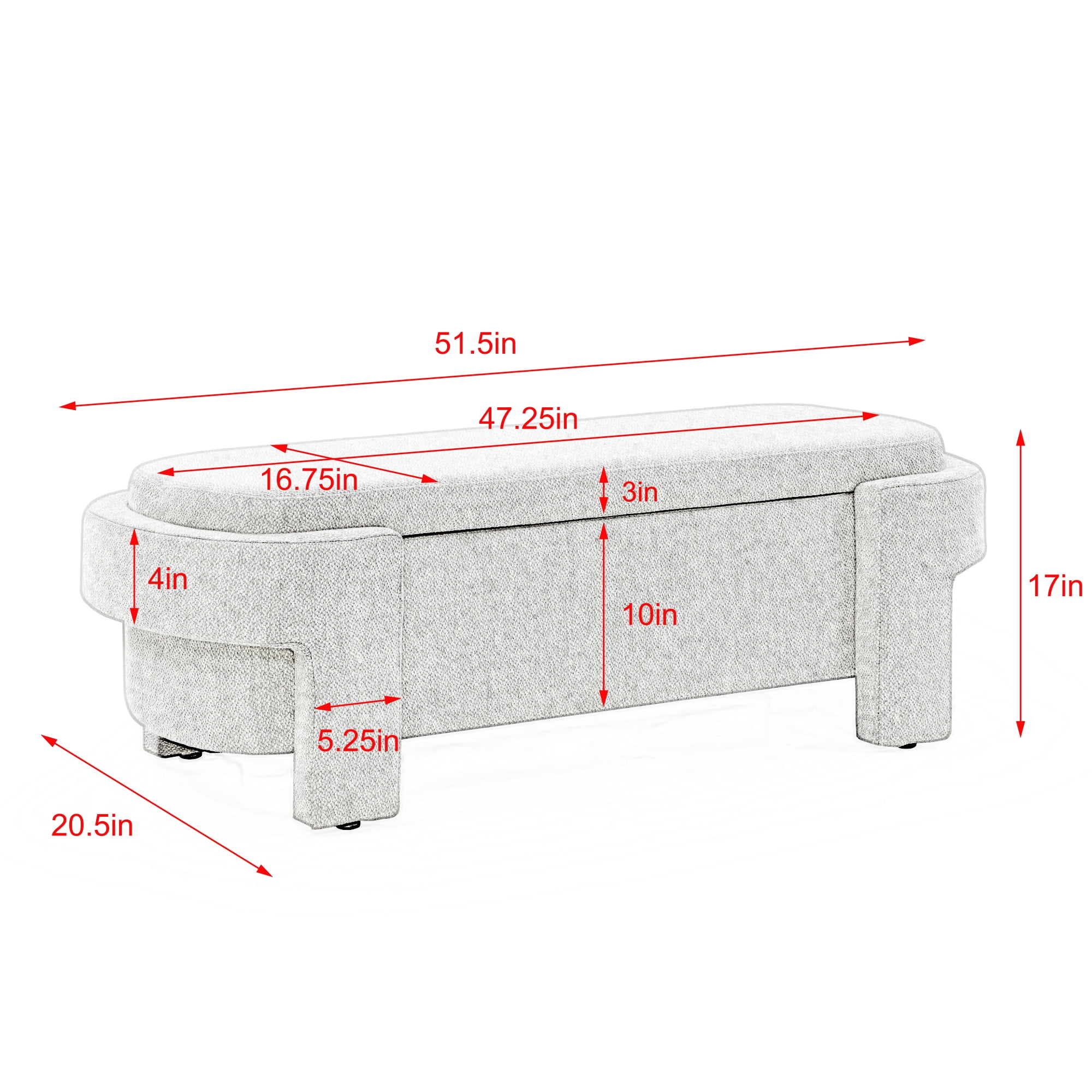Jopath 51.5" Linen Fabric Upholstered Bench with Large Storage Space, End of Bed Storage Ottoman for the Living Room, Entryway and Bedroom, Gray