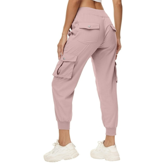 Tnhcen Pantalon Cargo Jogger Léger pour Femmes avec Taille à Cordon - Pantalon de Randonnée à Multiples Poches en Sergé pour Femmes, Extensible, Poignets Élastiques, TP-3TG