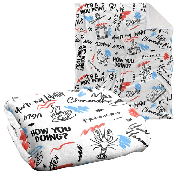 Friends Blanket, 50"x60", Tag Lines Silky Touch Sherpa Back Super Soft Throw Blanket