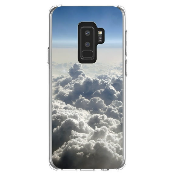 DistinctInk Clear Shockproof Hybrid Case for Samsung Galaxy S9  PLUS (6.2" Screen) - TPU Bumper, Acrylic Back, Tempered Glass Screen Protector - Blue Sky Above Clouds