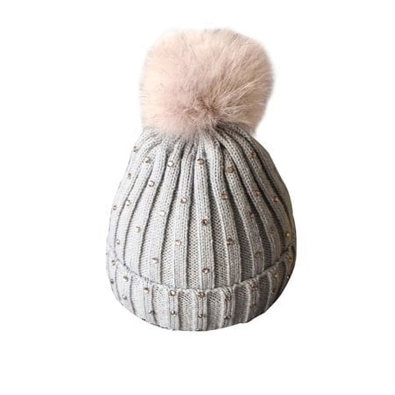 Viworld Baby Knit Beanie Hat Fur Sequins Bling Hat Fleece Crochet Ski Cap