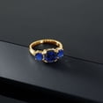 thumbnail image 3 of Gem Stone King 18K Yellow Gold Plated Silver Blue Created Sapphire 3 Stone Engagement Ring for Women (3.70 Cttw, Gemstone September Birthstone, Cushion 8MM, Size 7), 3 of 5