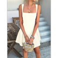 thumbnail image 5 of Women'S Casual Square Neck Sleeveless Tank Top Flare Mini Dress A Line Party Club Dresses Bee White S, 5 of 9