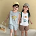 thumbnail image 3 of Ropa de verano para niños, conjunto deportivo para niños, chaleco y pantalones cortos con estampado de dinosaurio para niñas, traje informal sin mangas, 2 uds., 3 of 6