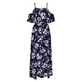 thumbnail image 6 of Taqqpue Womens Summer Maxi Dress V Neck Cold Shoulder Short Sleeve Casual Loose Long Split Dress Floral Boho Flowy Tropical Print Beach Long Sundress, 6 of 9