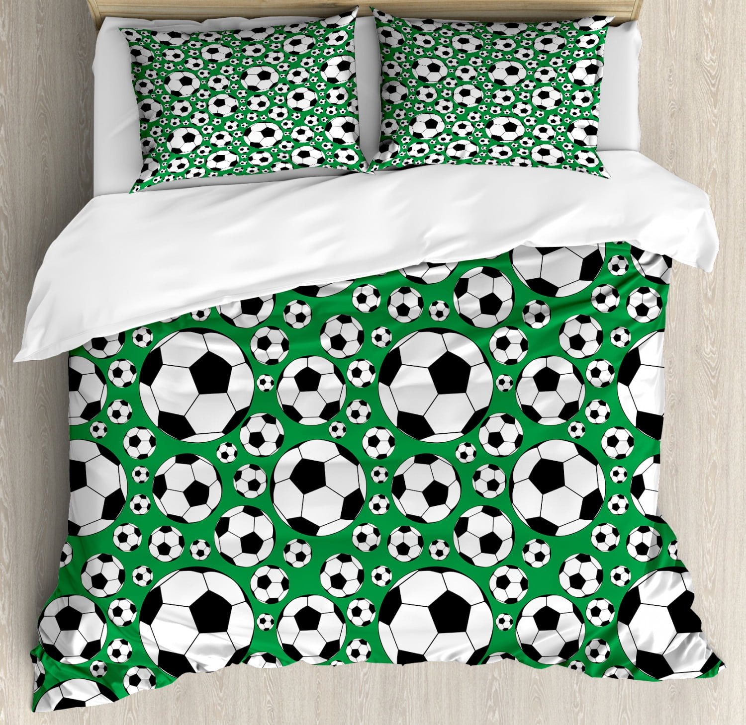 Soccer Duvet Cover Set King Size, Various Sizes Footballs Pattern