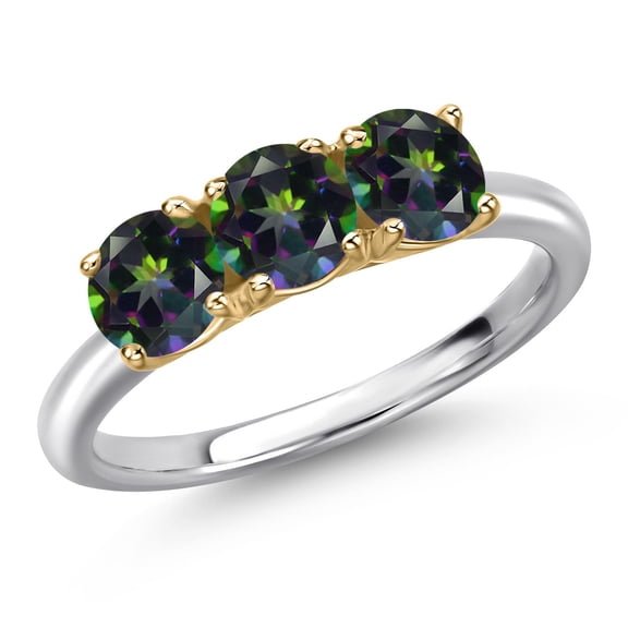 Gem Stone King 925 Silver and 10K Yellow Gold Green Mystic Topaz Engagement Ring for Women | 1.65 Cttw | Round 5MM | Gemstone November Birthstone | Size 8