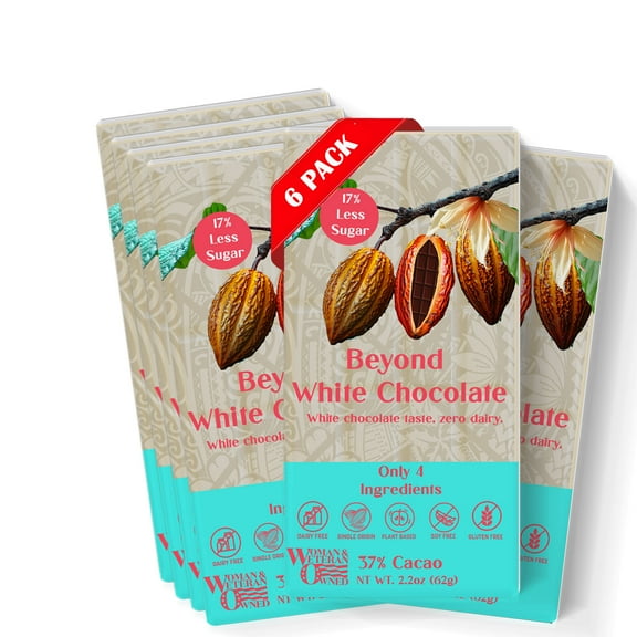 Beyond White Chocolate Bar - Dairy-free | 2.2 Ounce (Pack of 6) | Organic, Low Sugar, 37% Cacao, Plant Based, Dairy Free, Gluten-Free | Single Origin