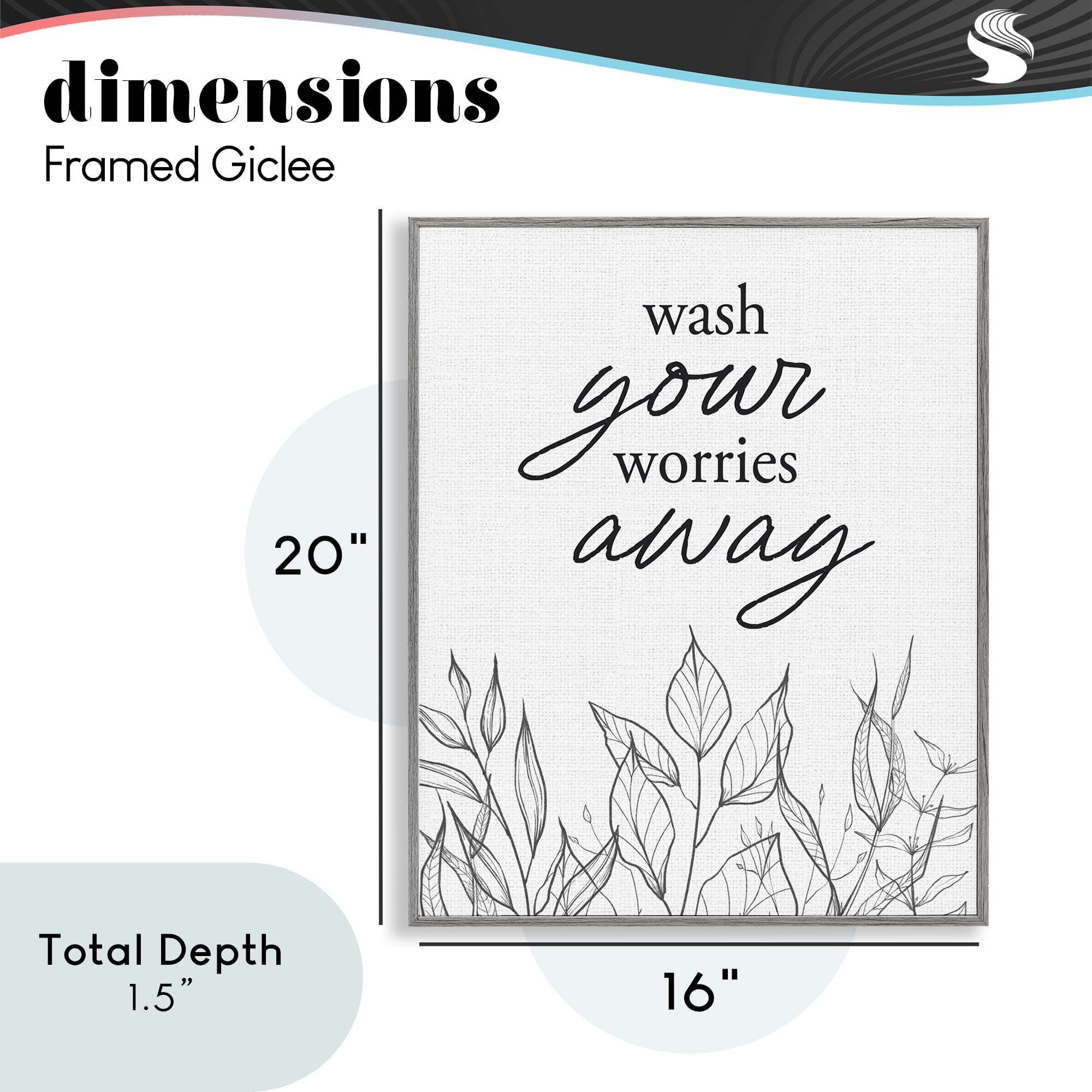 Wash Your Worries Away Minimalist Gray Framed Giclee Art, design by Lettered and Lined