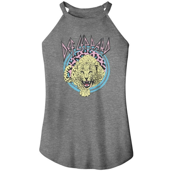 Def Leppard Pastel Leopard Gray Frost Women's Sleeveless Rocker Tank Top