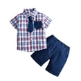 thumbnail image 2 of WOLLED Baby Boys Short Sleeve Button down Shirt Chino Shorts Tie Sets Infant Toddler Summer Plaid Shirt Tops Shorts Outfits 6M-4T, 2 of 10