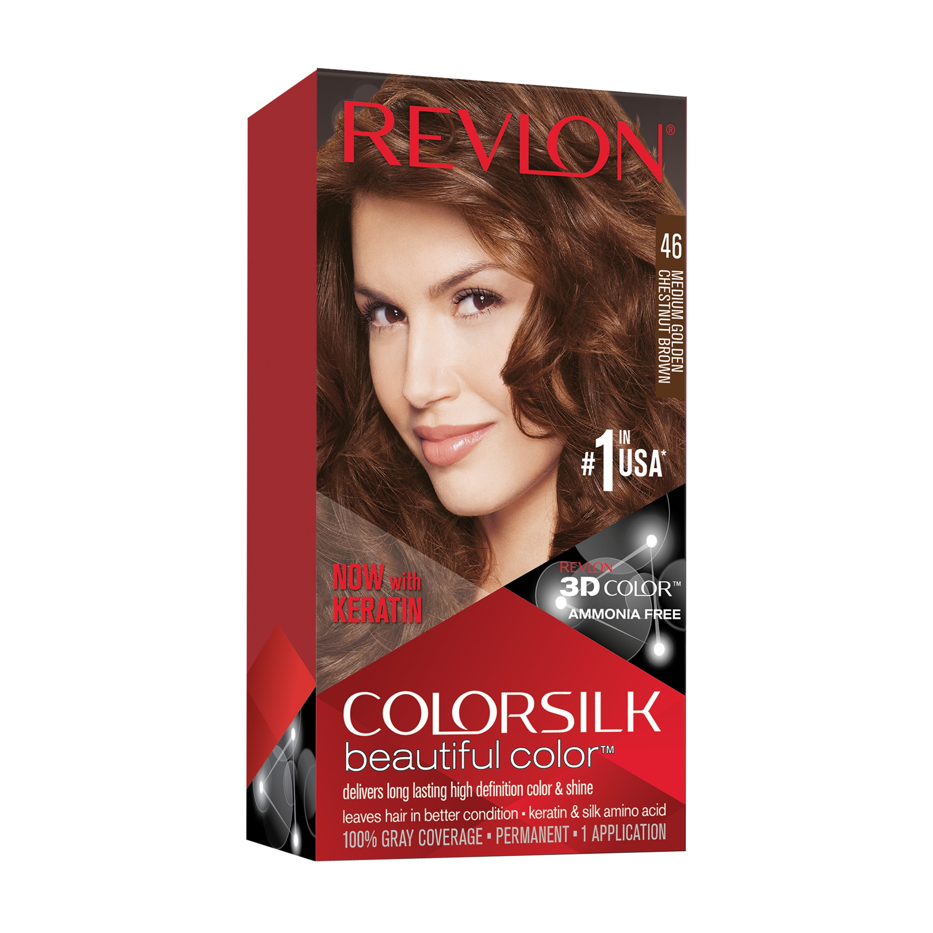 Revlon colorsilk Beautiful Color #46 Medium Golden Chestnut Brown Hair Color  1 Application 