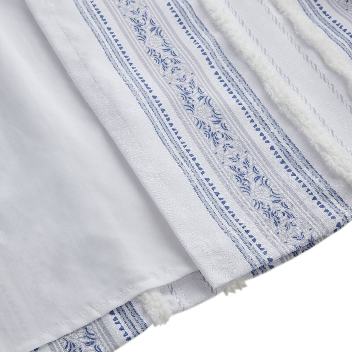 MAYEERTY 50x95" Poly Printed Curtain Panel - Tufted Stripe Lining, White/Navy
