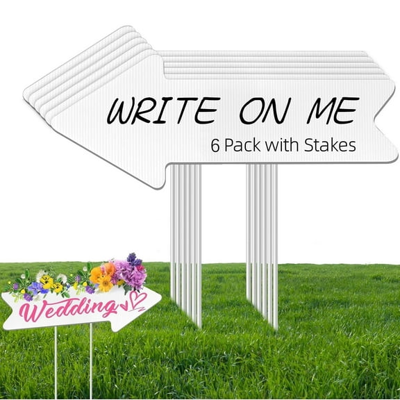 NOGIS 6 Pack Blank Arrow Signs with Stakes 17 x 6 inches Wedding Directional Yard Signs with Stakes, This Way Arrow Yard Signs Birthday Party Signs