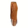 thumbnail image 7 of Women's High Waisted Suede Midi Skirt Asymmetric Fringe Hem Tassel Wrap Bodycon Western Cowgirl Style Skirts with Belt Loop For Country Concert Party Date Night, 7 of 7