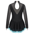 thumbnail image 4 of TiaoBug Kids Girls Figure Ice Skating Dress Long Sleeve Chiffon Tutu Skirt Leotard Ballet Dance Practice Outfit Blue Green 16, 4 of 6
