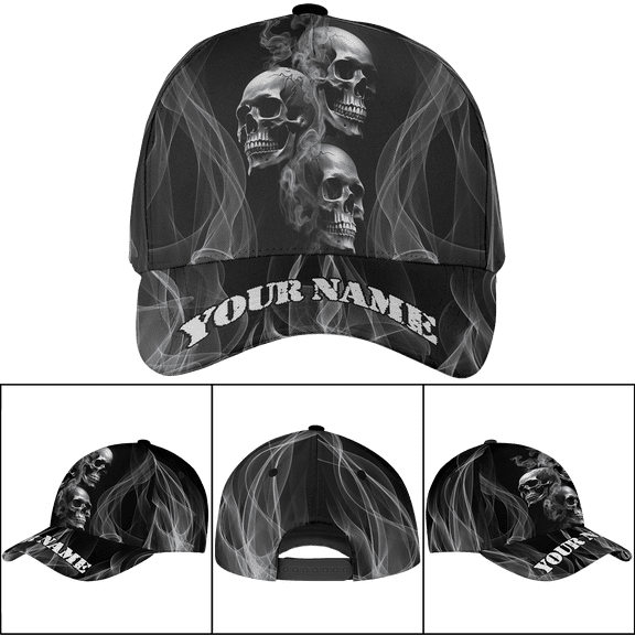 Lotusprinthandmade Personalized Name Smoke Skull Classic Baseball Cap One Size Multicolor