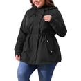 thumbnail image 4 of Chaqueta de lluvia para mujer de tallas grandes Agnes Orinda, impermeable, forrada de forro polar, con capucha, abrigo largo con bolsillos, 3X negro, 4 of 5