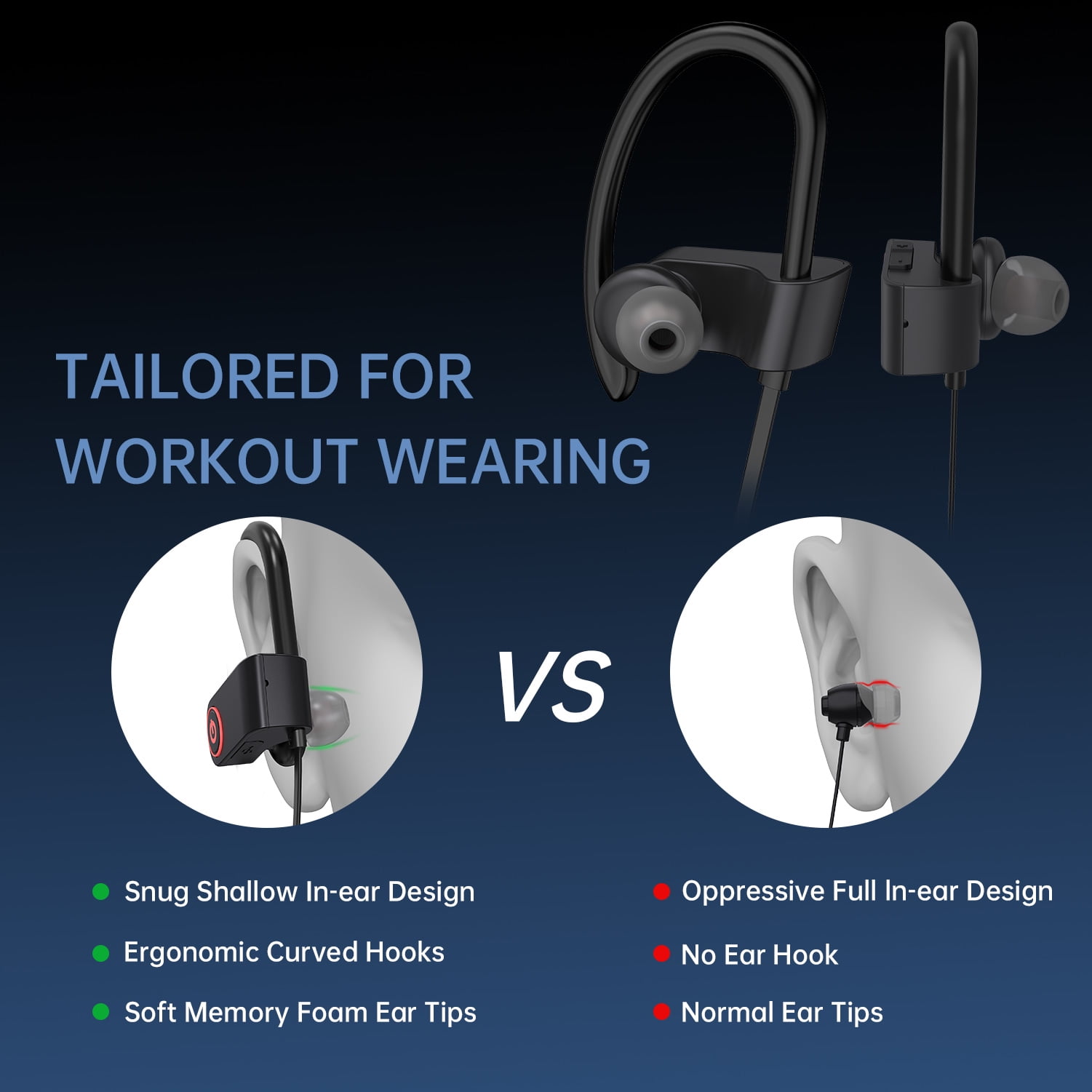 Bluetooth 5.0 Headphones, Wireless Sports Earphones IPX5