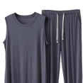 thumbnail image 4 of Men's Modal Sleepwear Sets Sleeveless Tank Top with Matching Pajama Pants Soft Comfortable Loungewear for Big Men Size 5XL Gray, 4 of 5