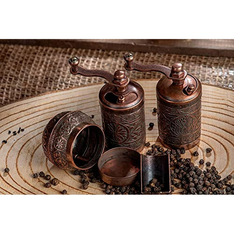 Set of 2, Dark Copper Colour Turkish Coffee Grinder with Pepper  Grinder,Mill Set