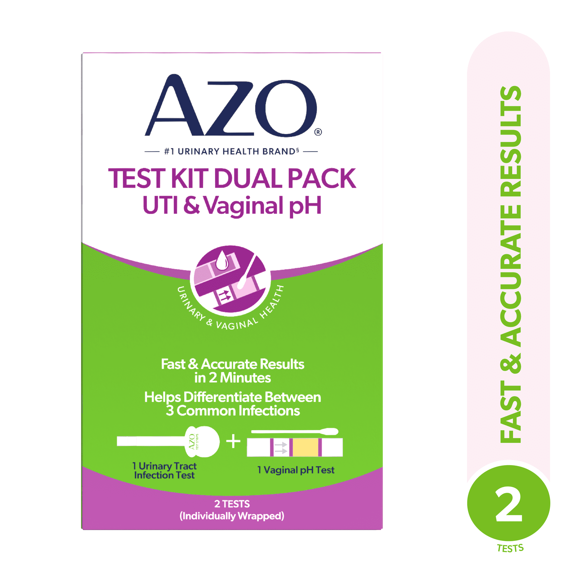 AZO Dual Pack UTI Test Strips & Vaginal pH At-Home Test Kit, Easy to Use, Fast Results & Clinically Tested, FSA/HSA Eligible, 2 Tests