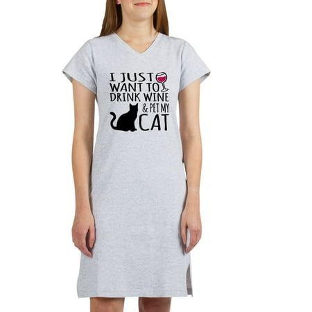 Cat Nightshirt - CafePress - Drink Wine And Pet My Cat - Women's Nightshirt