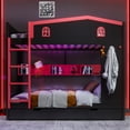 thumbnail image 2 of Newest Triple Sleeper for Large Families & Vacation Homes Space Maximizing Solid Wood Queen over Queen Bunk Bed with Trundle and Storage,Black & Red, 2 of 11