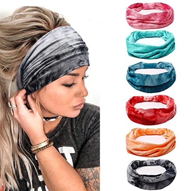 Dicasser Headbands for Women Boho Tie Dye Yoga Wide Knotted Sport Head