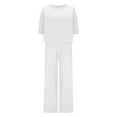 thumbnail image 5 of Roncen Women's Casual Loose-Fit Solid Color Short Sleeve Set - Relaxed Pants with Round Neck T-Shirt & Matching Shirt Co-ords for Summer Outfits, 5 of 9