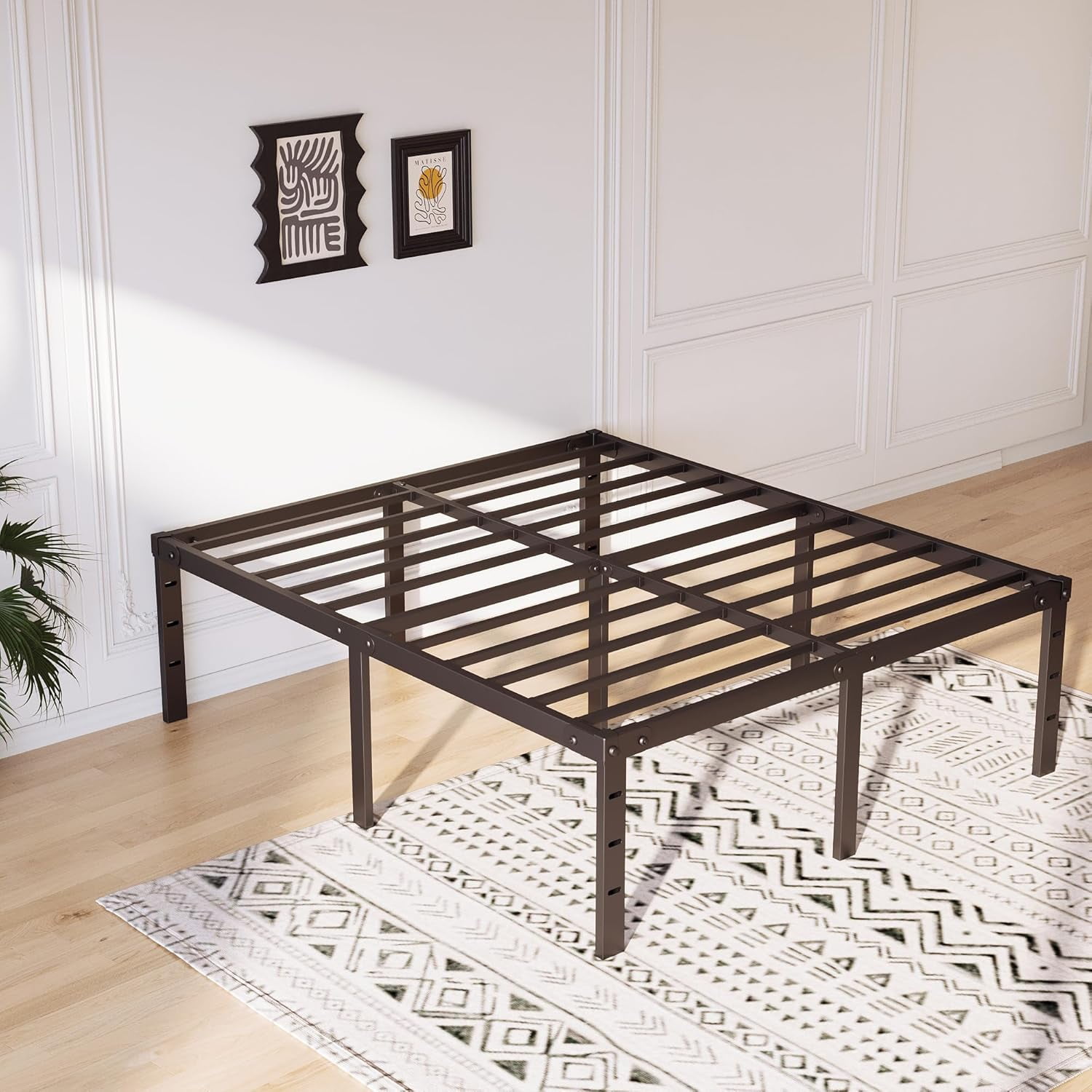 20 Inch Tall Bed Frame Queen Size with LED Night Light, Metal Platform Bed Frame Queen Storage Space Under The Bed, No Box Spring Needed, Easy Assembly, Heavy Duty, Noise-Free, Black