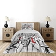 thumbnail image 3 of Ambesonne Retro Quilted Coverlet 2 Pcs, Beats in New York Night, Twin Size, Red Black Ecru, 3 of 5
