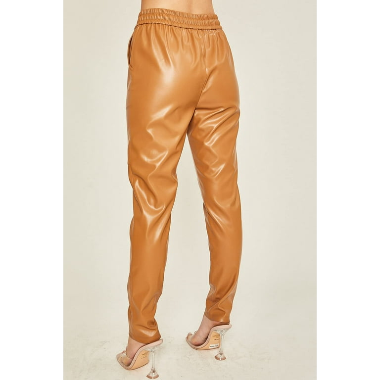 FAUX LEATHER ANIMAL PRINT TROUSERS - Dark camel