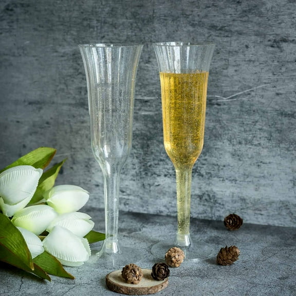 Efavormart 60 Pcs Disposable Silver Glitter Clear Plastic  Champagne Flutes for Wedding Birthday Party Banquet Events Cocktail Cups