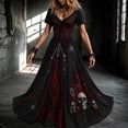 thumbnail image 2 of KICILVS Gothic Clothes For Women Skull And Fire Flame Print Flowing V Neck Long Maxi Dress Halloween Cosplay Gothic Party Dress, 2 of 5