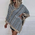 thumbnail image 6 of MuZeFu Large Knitting Cardigan Loose Coat Women's Fashion Winter Contrasting Stripe Tassel Cloak Shawl Tops, 6 of 8