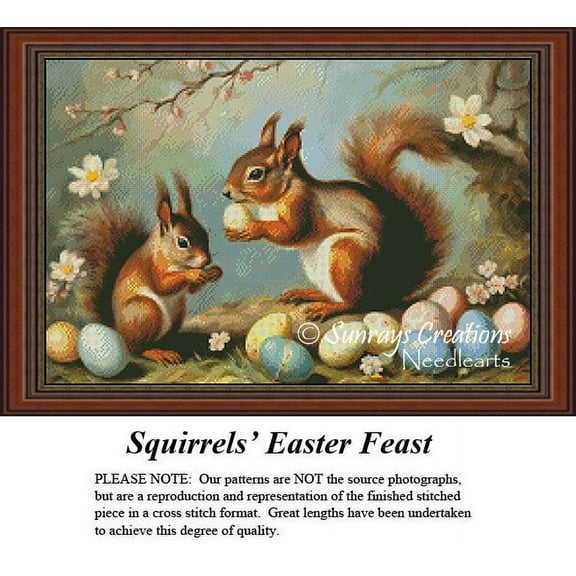 Vintage Cross Stitch Pattern | Squirrels' Easter Feast (Pattern Only, You Provide The Floss and Fabric)
