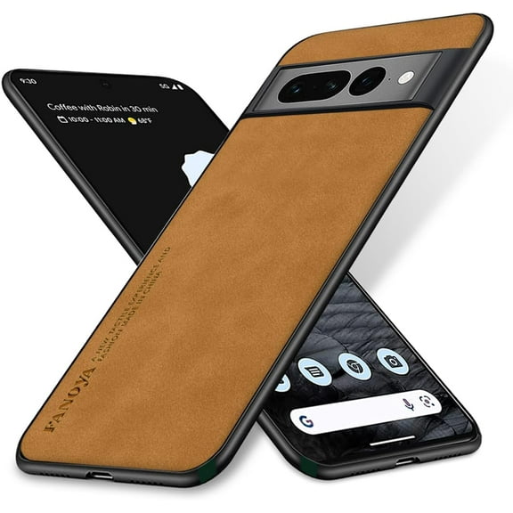 Dteck for Google Pixel 7A Slim Back Case, Luxury Shockproof Business Retro Premium PU Leather Hybrid Case Cover, Anti-Drop Protective Cover with Lens Protection, brown