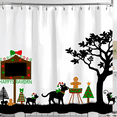 thumbnail image 1 of Whimsical Christmas Shower Curtain with Black Dogs Gingerbread Man & Trees - Festive Holiday Decor, 1 of 4