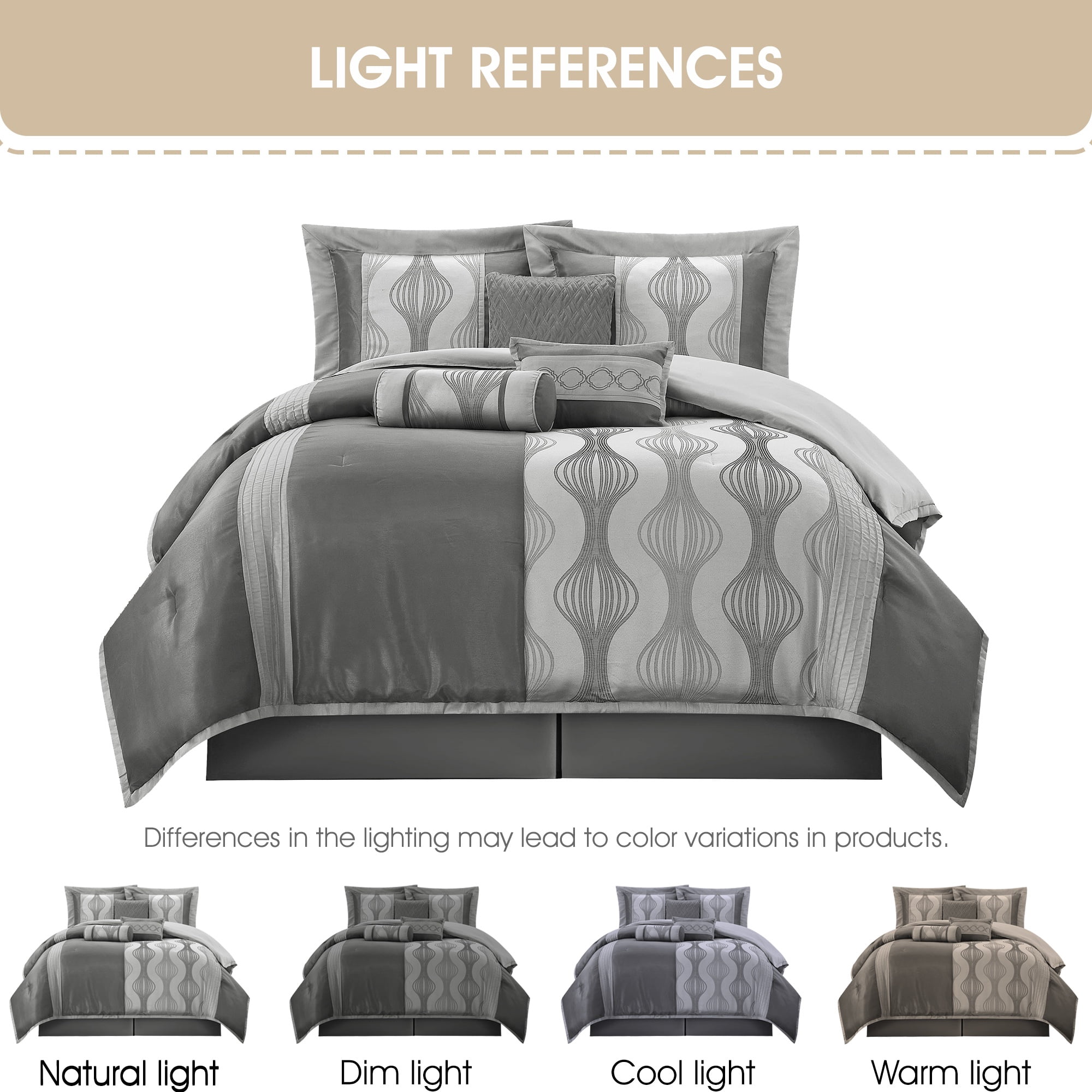 Kath 7 Piece Comforter Set, California King, Grey