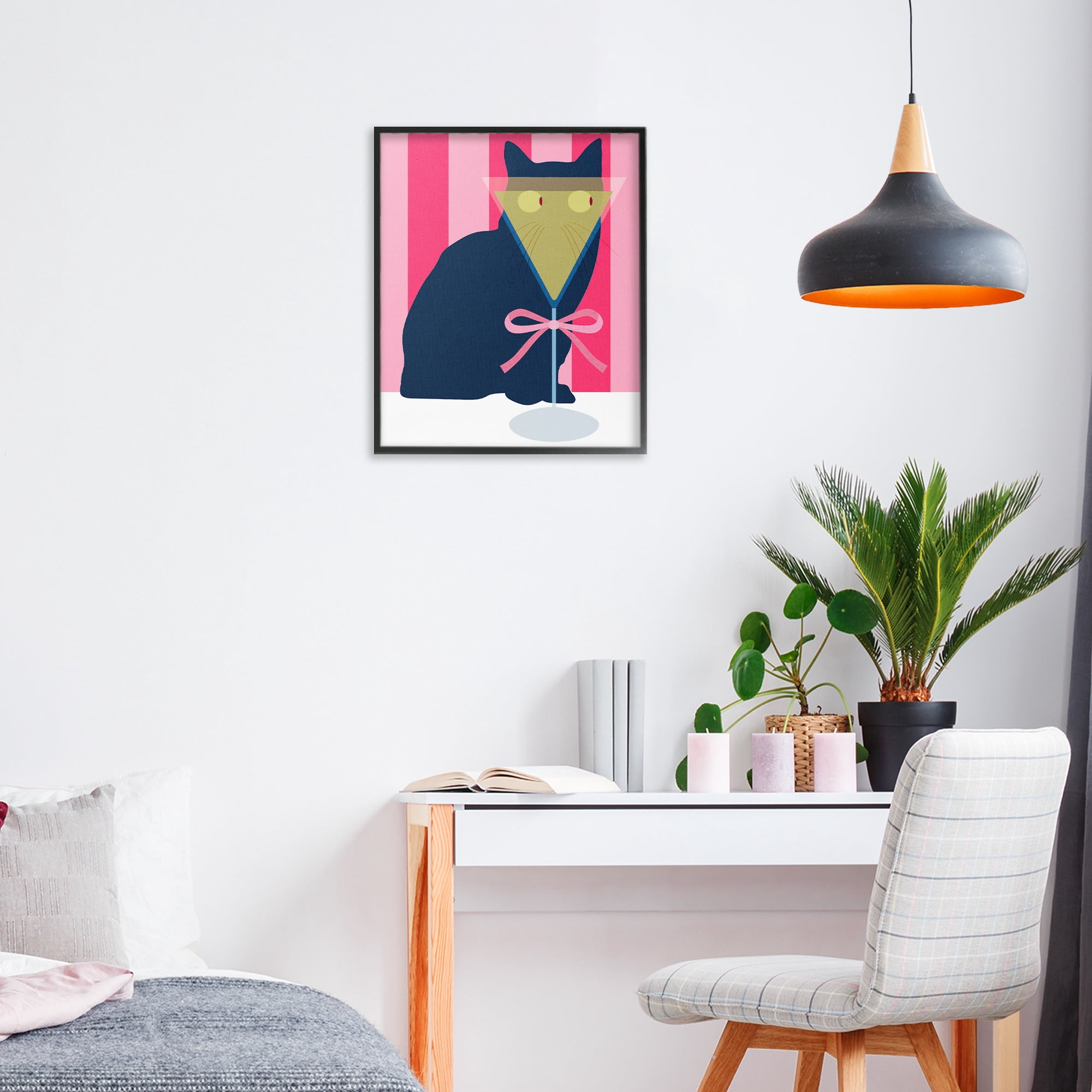 Stupell Industries Playful Striped Cat with Martini Black Framed Giclee Art, design by Lil' Rue