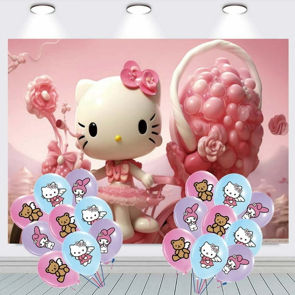 Hello Kitty Balloons Party Supplies Taspestry Poster Banner Backdrop Background Birthday Wall Decor