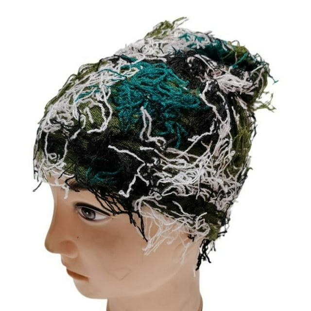 Unisex Cap Club Cosplay Hat Ripped Short Hair Camouflage Color Matching Elastic Beanie Hand Made Windproof Warm Knitted Hat