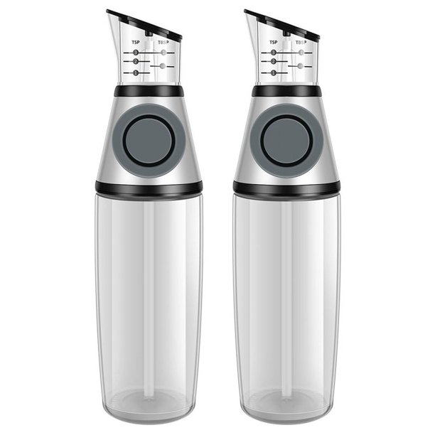 Botella dispensadora de aceite de oliva de 2 piezas con escala de medición, para cocinar, embotellar salsa, botellas de aceite de vidrio transparente