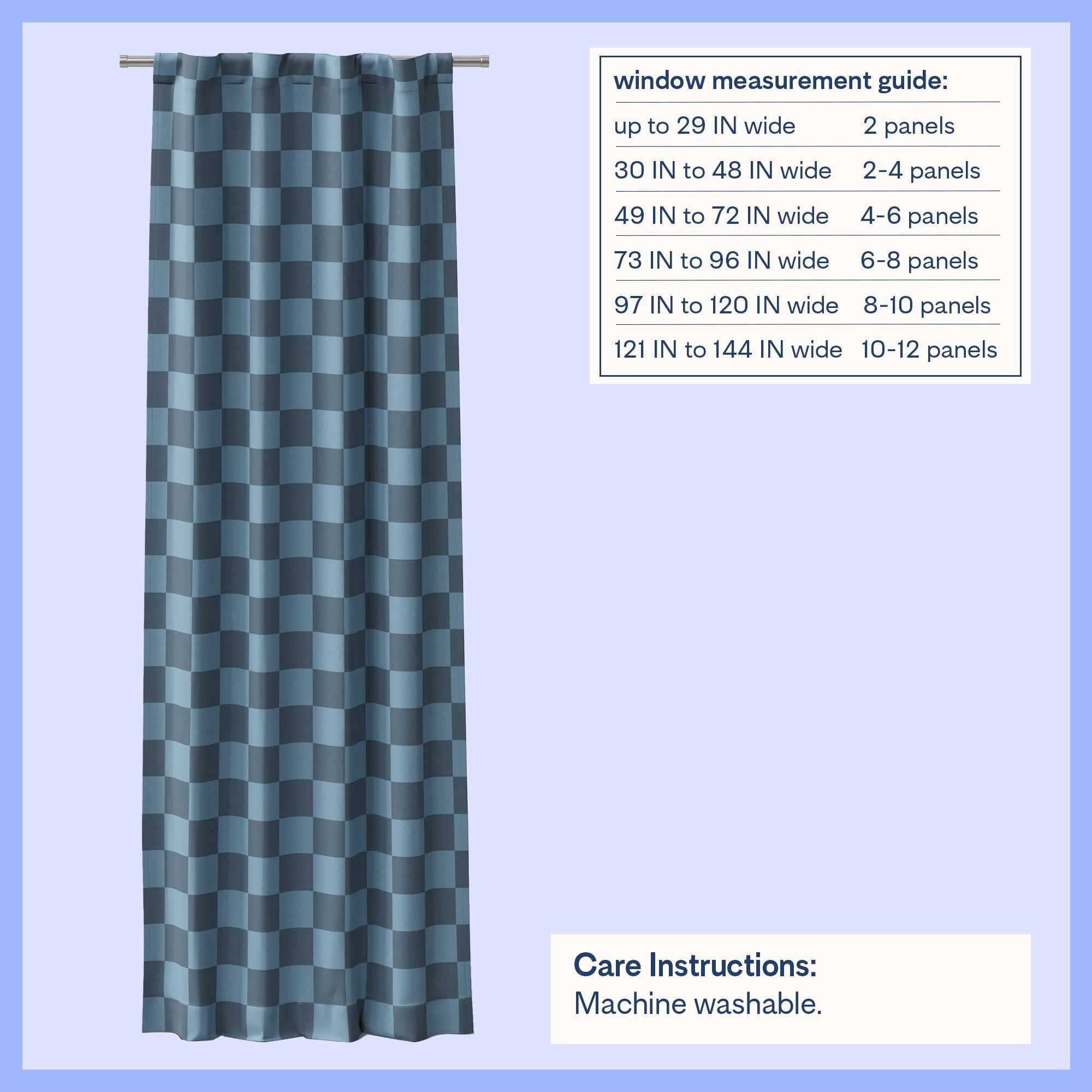 Mainstays Kids Navy Blue Check Printed Blackout Rod Pocket with Back Tabs Single Curtain Panel, Set of 1, 38" W x 84" L