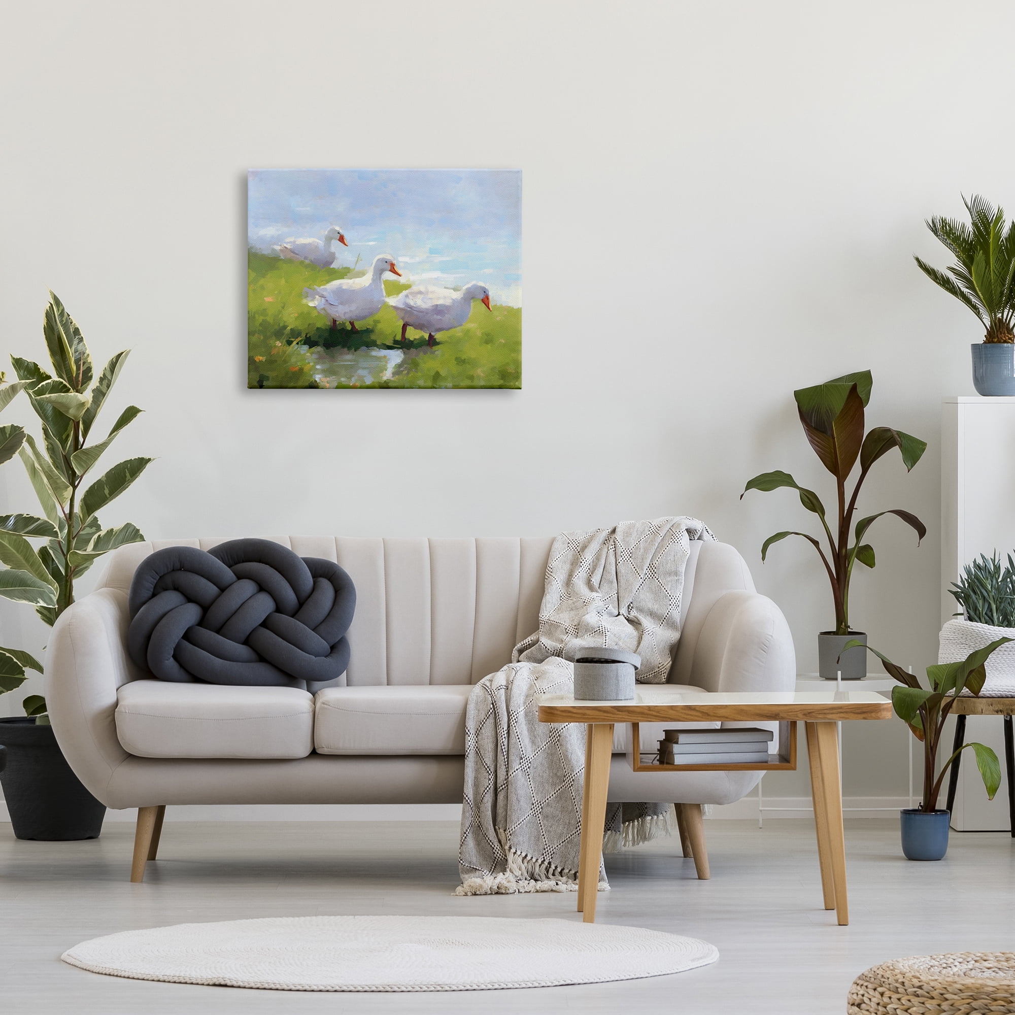Stupell Industries Three Ducks Landscape Animals & Insects Painting Gallery Wrapped Canvas Art Print Wall Art, 30 x 24