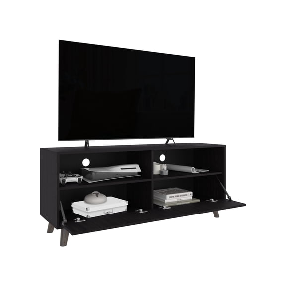 XIZE Patrick Modern TV Stand with 2 Doors and Open Storage Shelves, Black