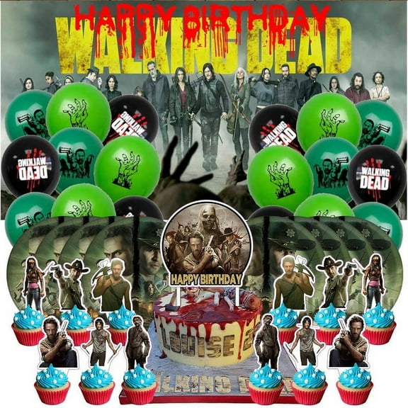 The Walking Dead Party Decorations Paper Plates Tableware Banner Backdrop Balloons Birthday Decor Cake Topper Fans