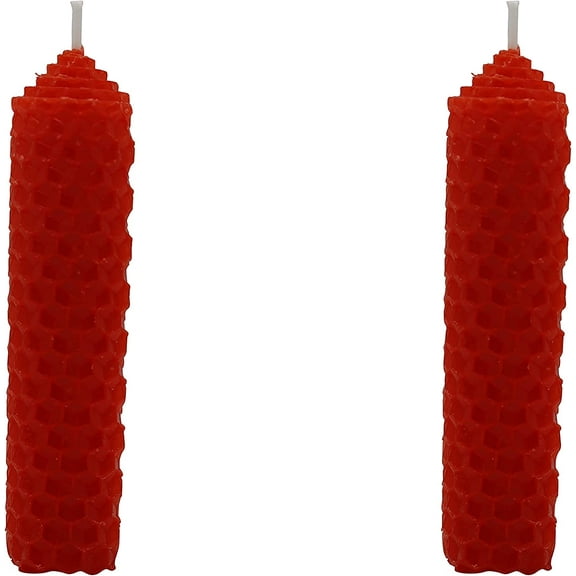 4 Inches 100% Pure Natural Handmade Beeswax Honeycomb Hand Rolled Unscented Tapers Candles (Red x 2, 0.9" x 4")